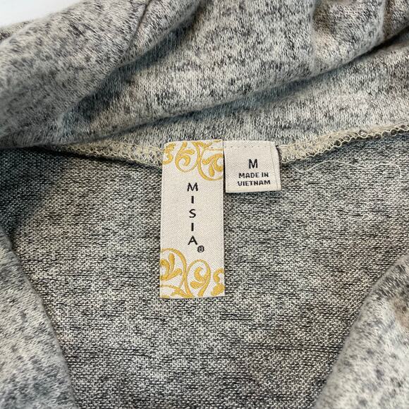 MISIA Cowl Neck Tunic Sweater Side Buttons Gray Heathered Tapered Hem M Women's - Picture 3 of 7